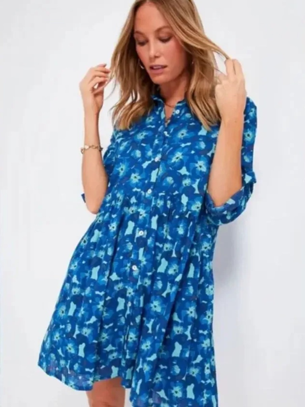 Ro’s Garden Deauville Jacinta Blue Floral Tiered Dress Size S